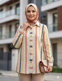 شومیز مانتویی زنانه لینن مدل ژینا تا سایز ۴۸