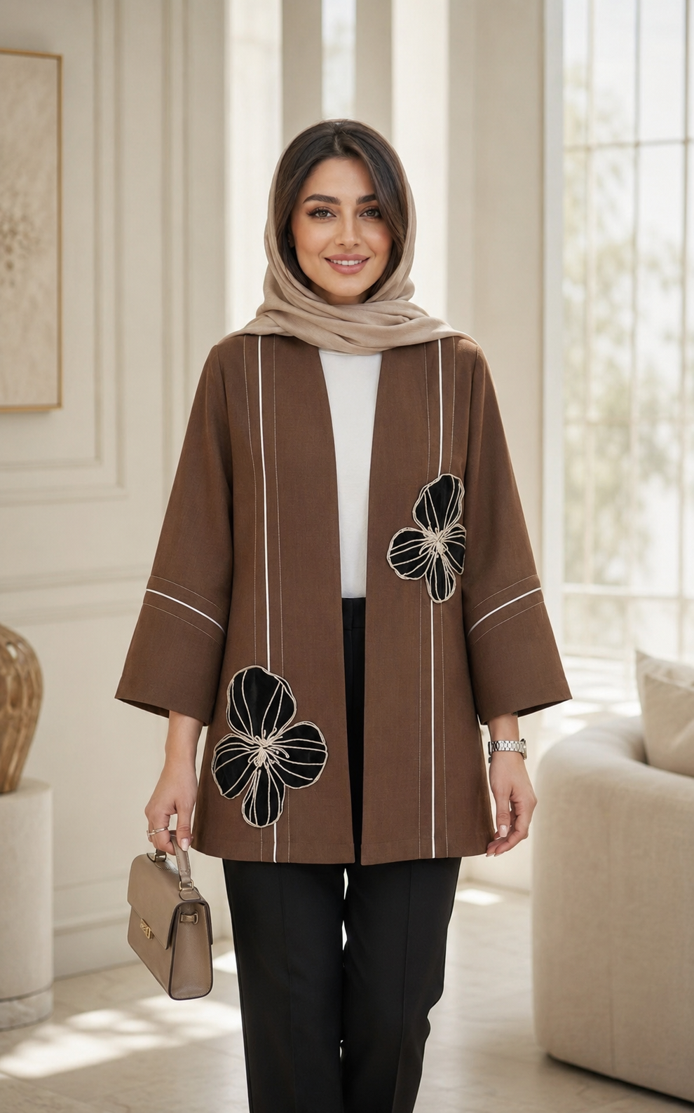 مانتو زنانه کرپ هرمس تیکه دوزی مدل میرا