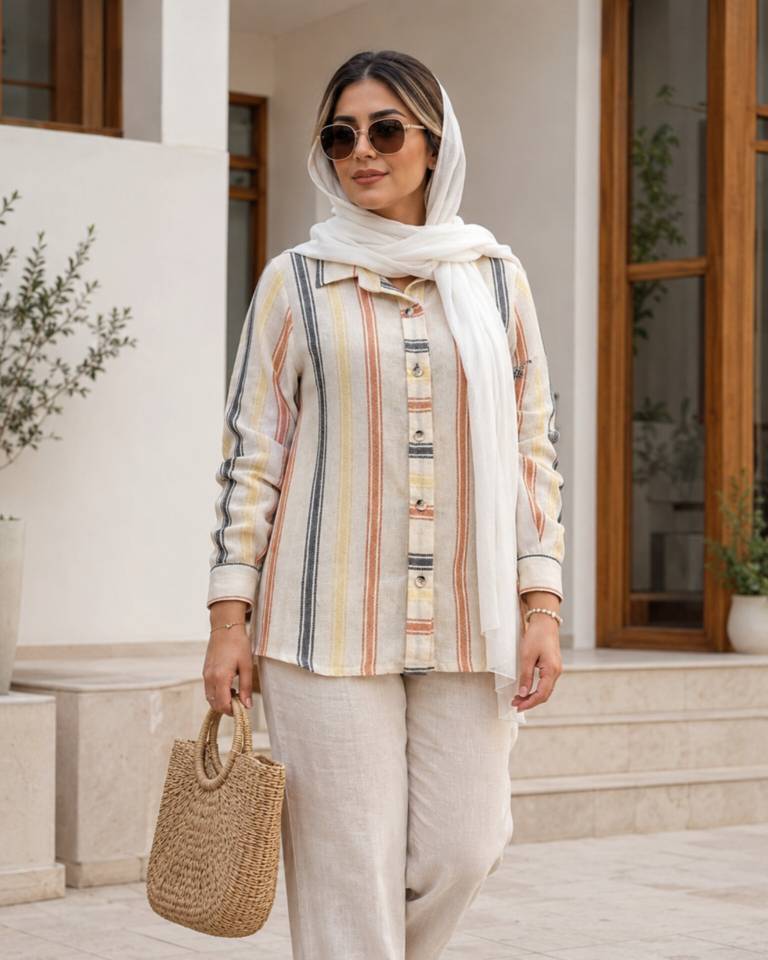 شومیز مانتویی زنانه  لینن مدل ژینا تا سایز ۴۸