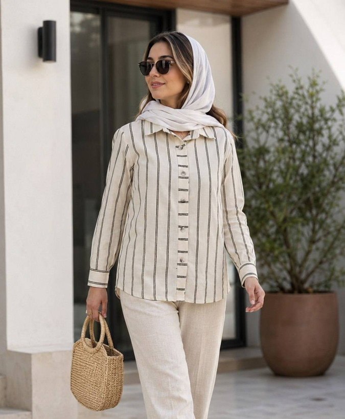 شومیز مانتویی زنانه لینن مدل ژینا تا سایز ۴۸