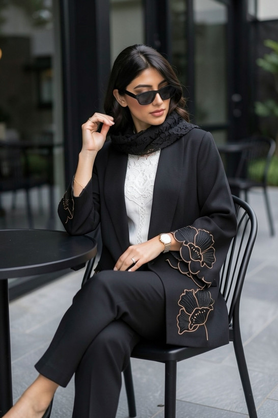مانتو زنانه گلدوزی کرپ مازراتی مدل آلند