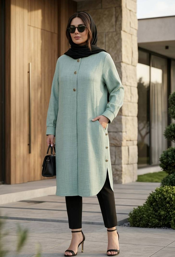 مانتو زنانه میلا تا سایز ۵۲ شانتون ژاکارد