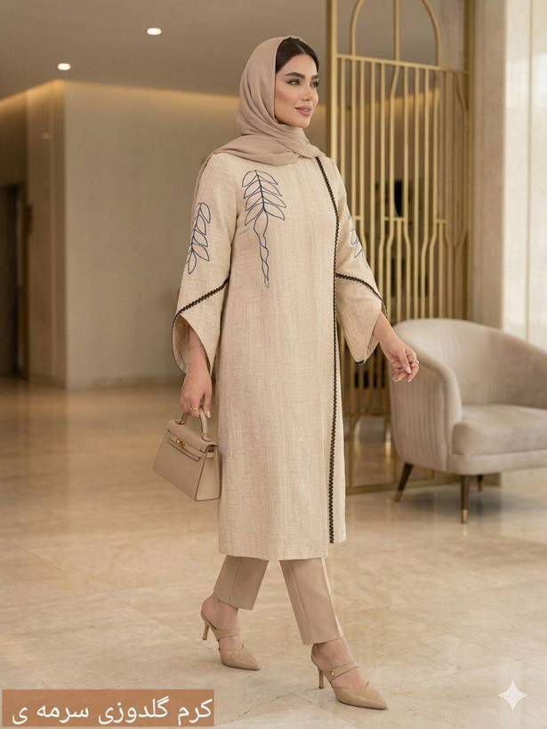 مانتو زنانه مجلسی رویسا شانتون اسلپ گلدوزی تا سایز ۵۶