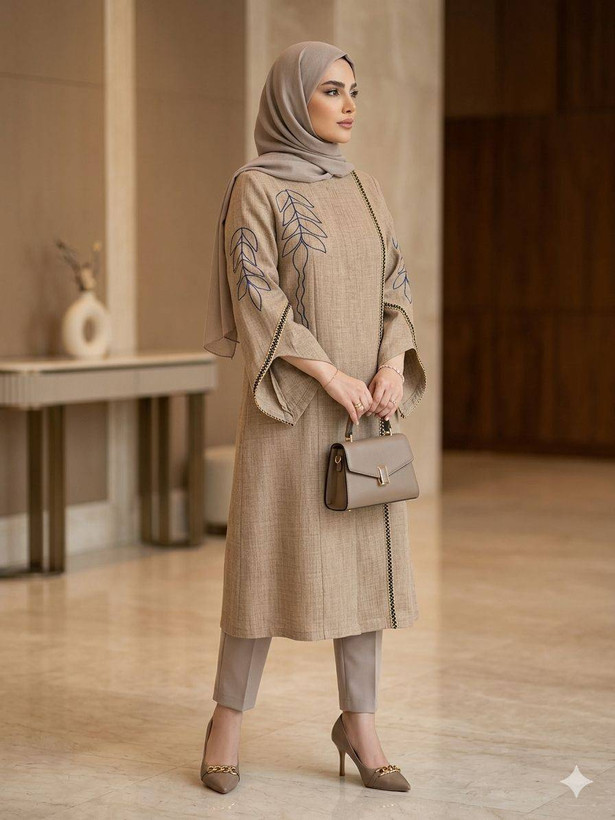 مانتو زنانه مجلسی رویسا شانتون اسلپ گلدوزی تا سایز ۵۶