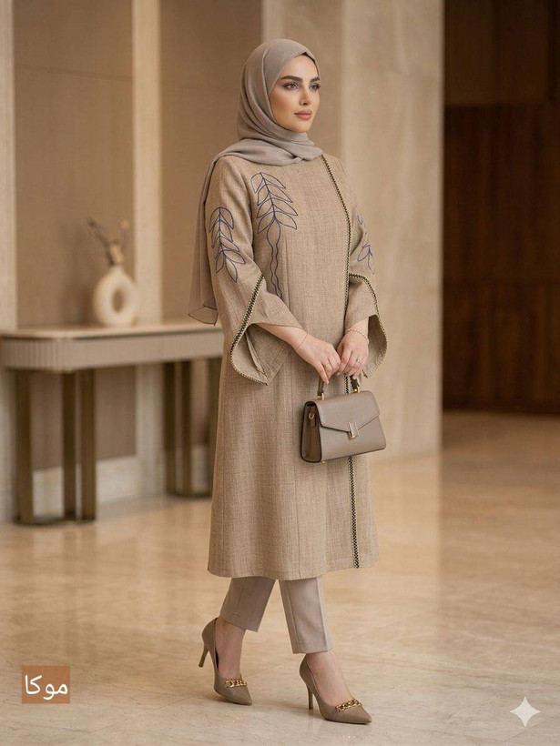 مانتو زنانه مجلسی رویسا شانتون اسلپ گلدوزی تا سایز ۵۶