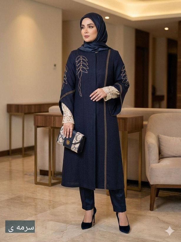 مانتو زنانه مجلسی رویسا شانتون اسلپ گلدوزی تا سایز ۵۶
