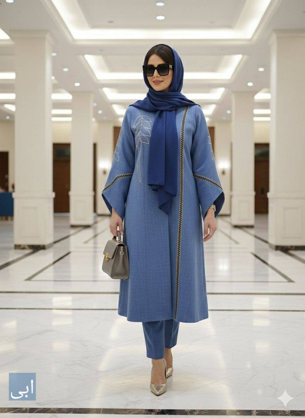 مانتو زنانه مجلسی رویسا شانتون اسلپ گلدوزی تا سایز ۵۶