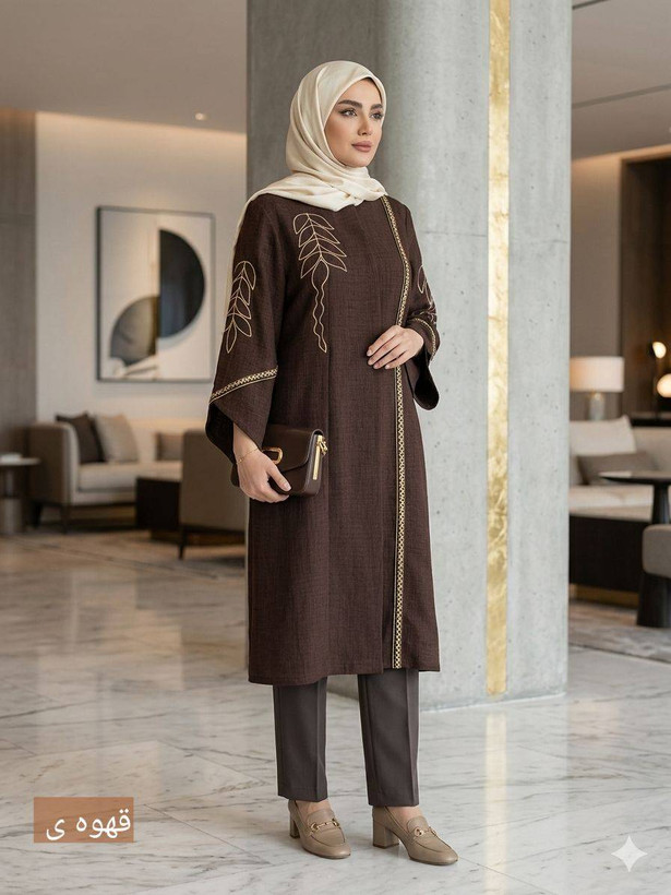 مانتو زنانه مجلسی رویسا شانتون اسلپ گلدوزی تا سایز ۵۶