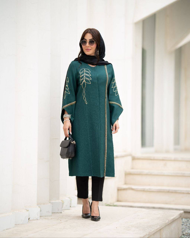 مانتو زنانه مجلسی رویسا شانتون اسلپ گلدوزی تا سایز ۵۶