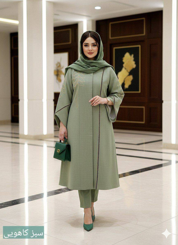 مانتو زنانه مجلسی رویسا شانتون اسلپ گلدوزی تا سایز ۵۶