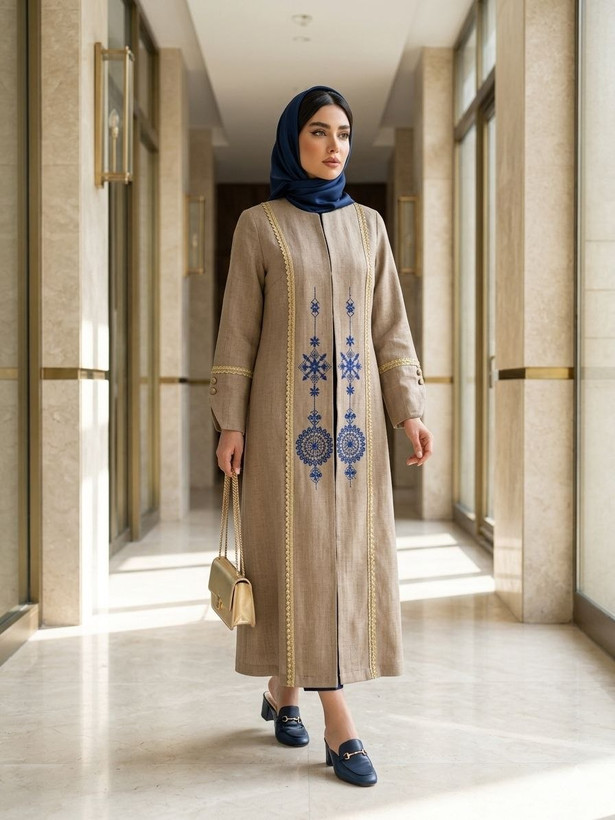 مانتو زنانه مجلسی آوا شانتون اسلپ گلدوزی تا سایز ۵۶
