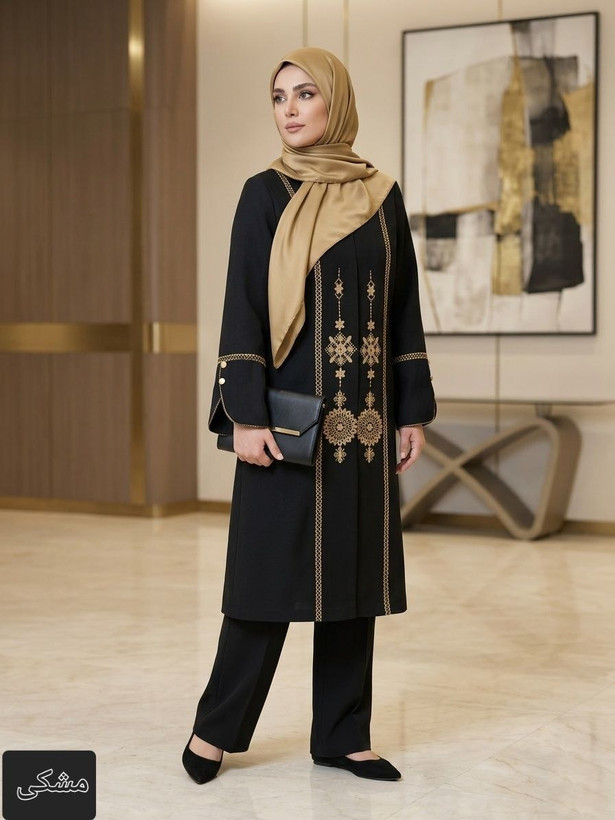 مانتو زنانه مجلسی آوا شانتون اسلپ گلدوزی تا سایز ۵۶